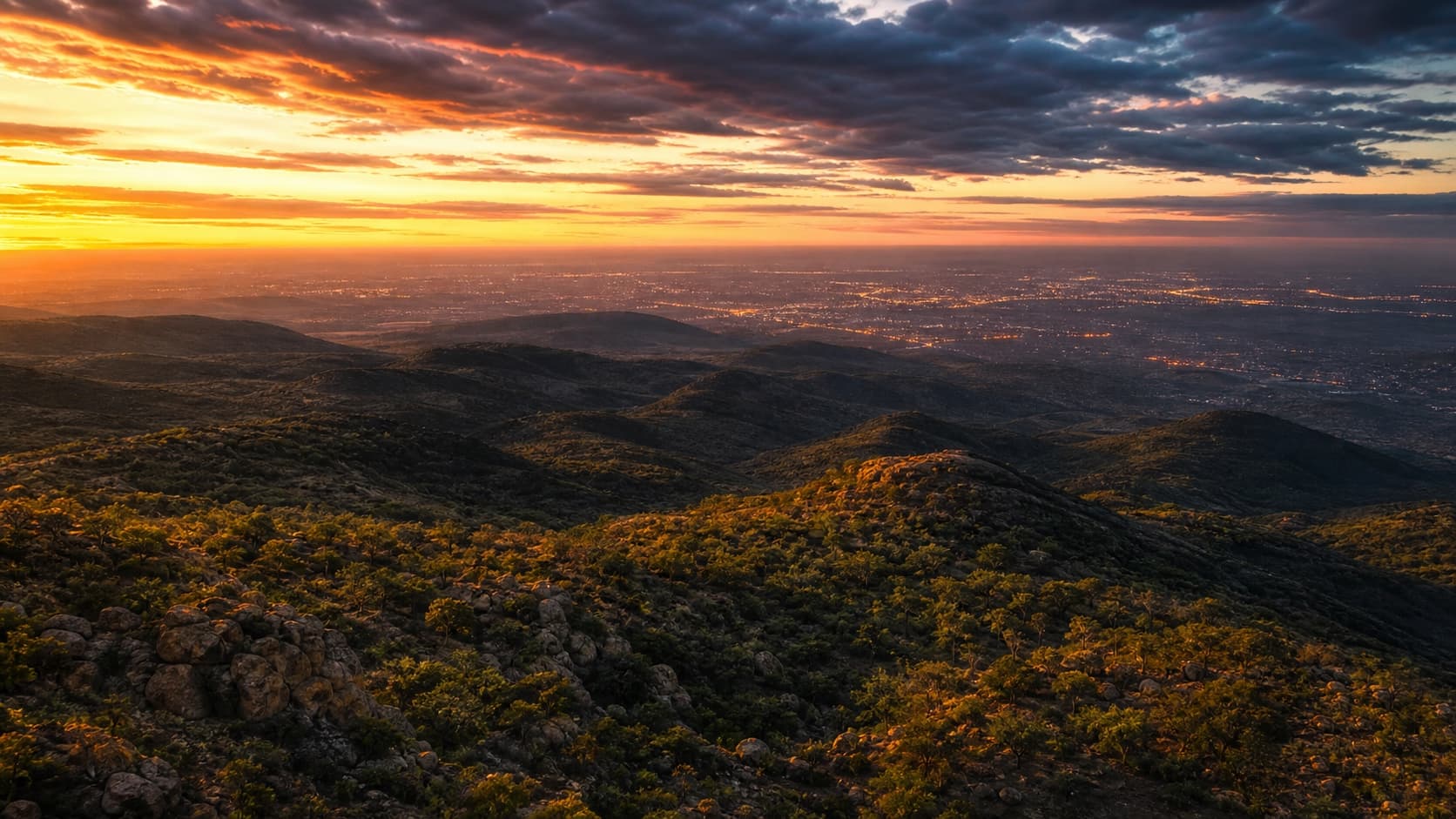 Sunset over the Magaliesberg and the surrounding landscape