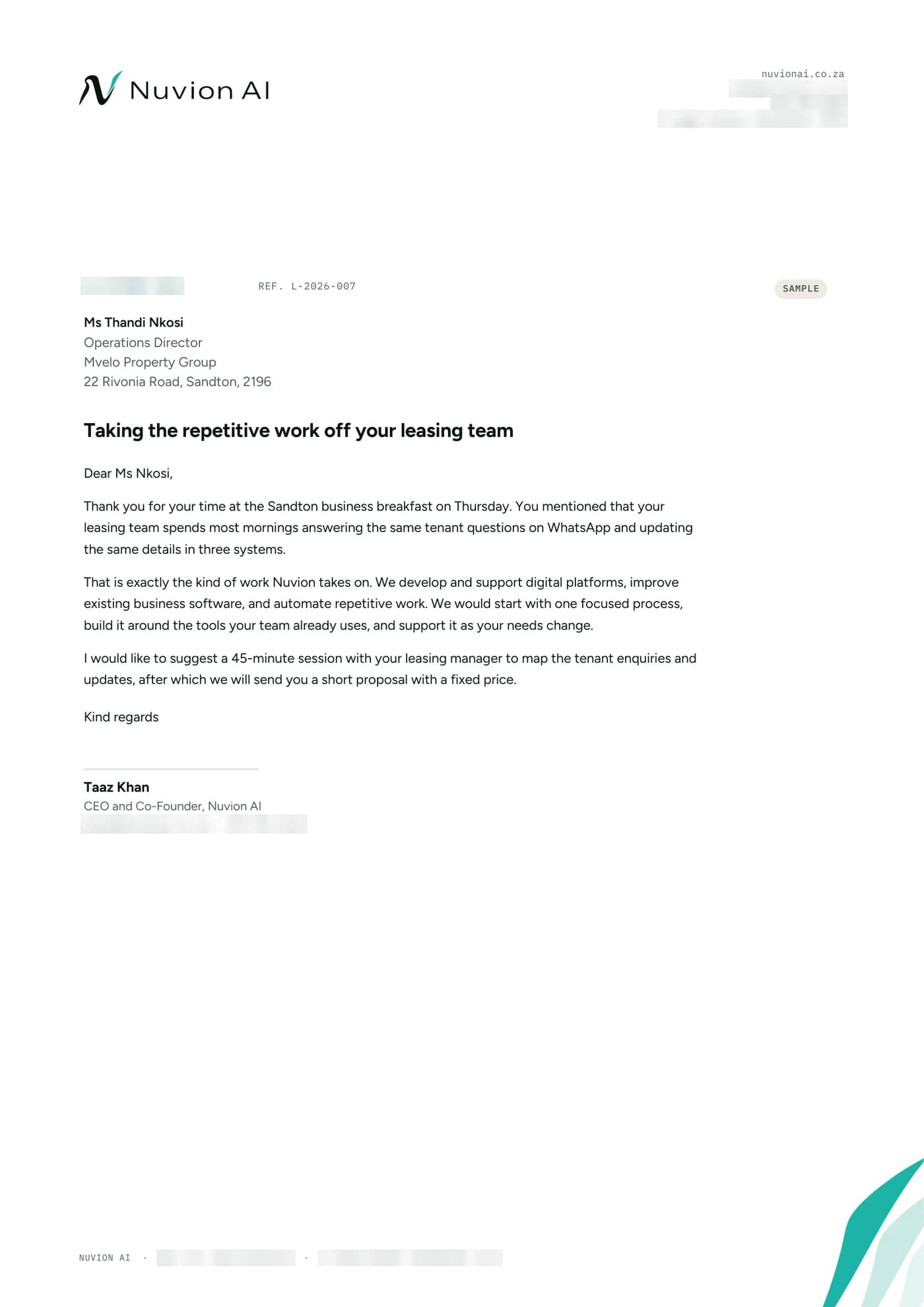 Nuvion AI letter