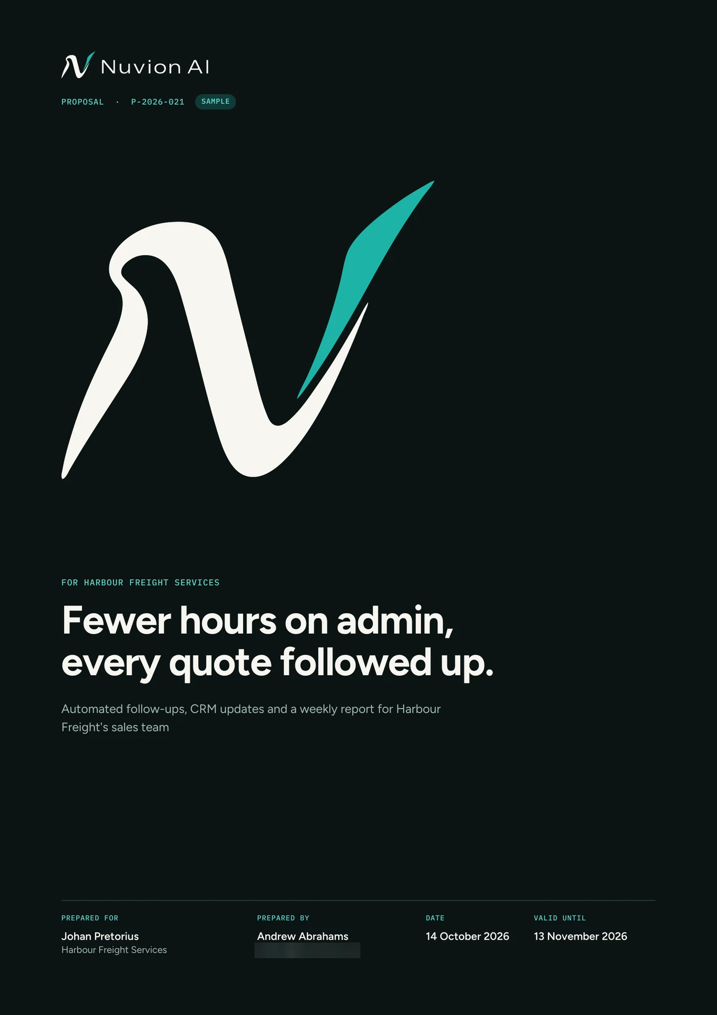 Nuvion AI proposal, cover, an example for a fictional client