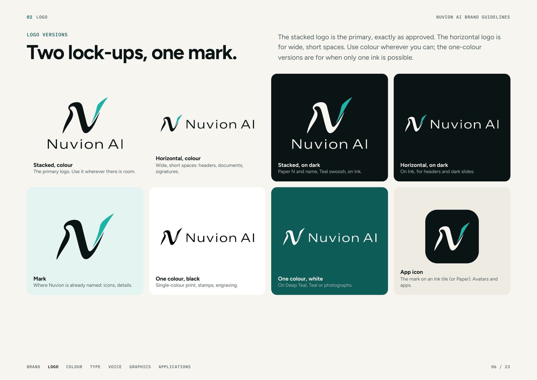 Nuvion AI brand guidelines: Two lock-ups, one mark