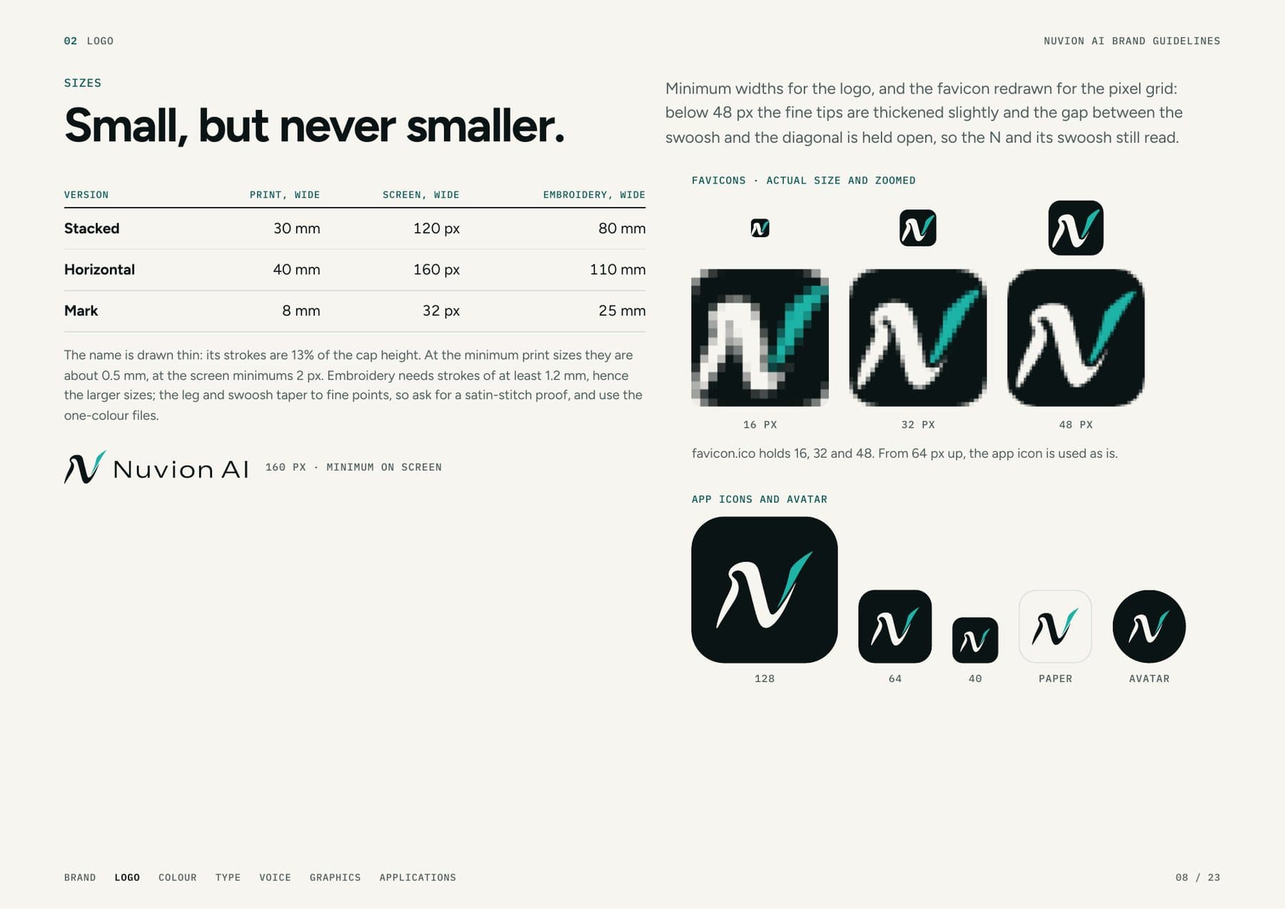 Nuvion AI brand guidelines: Sizes
