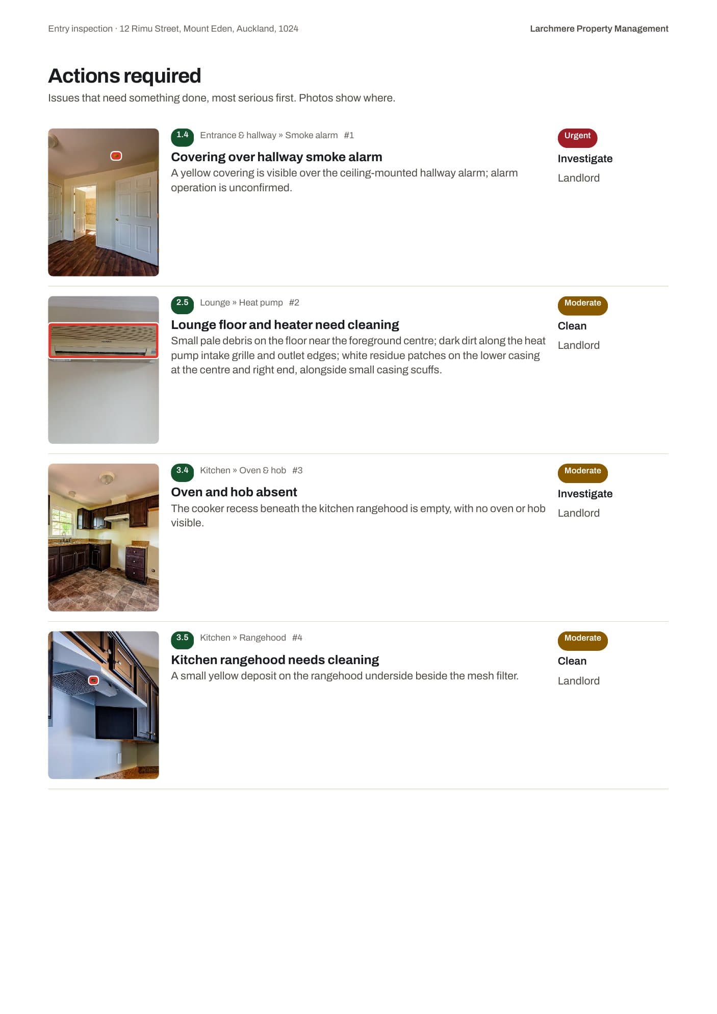 Roomwise, screen: Actions required