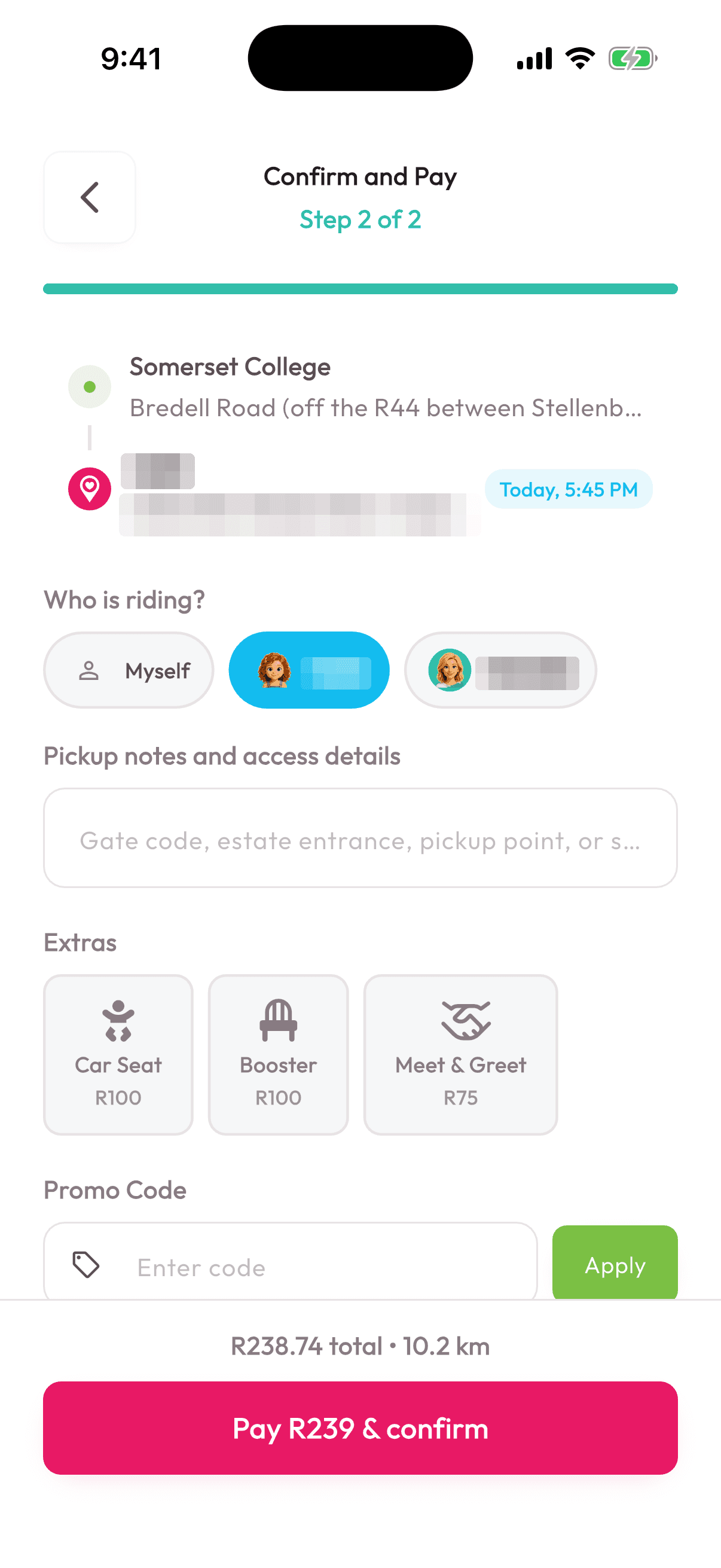 Shubble, phone screen: Confirm and pay (close-up)