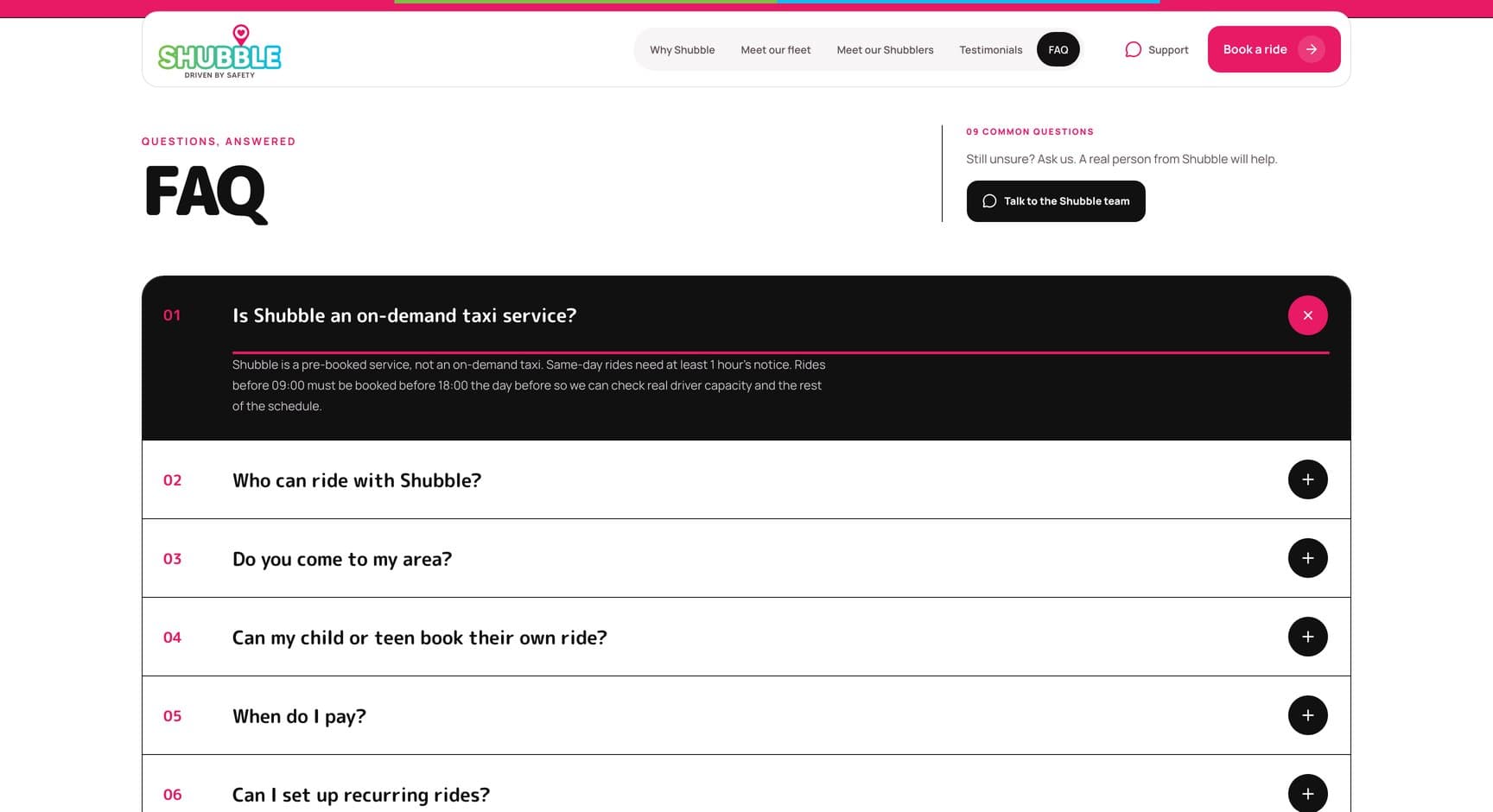 Shubble, screen: Answers before booking