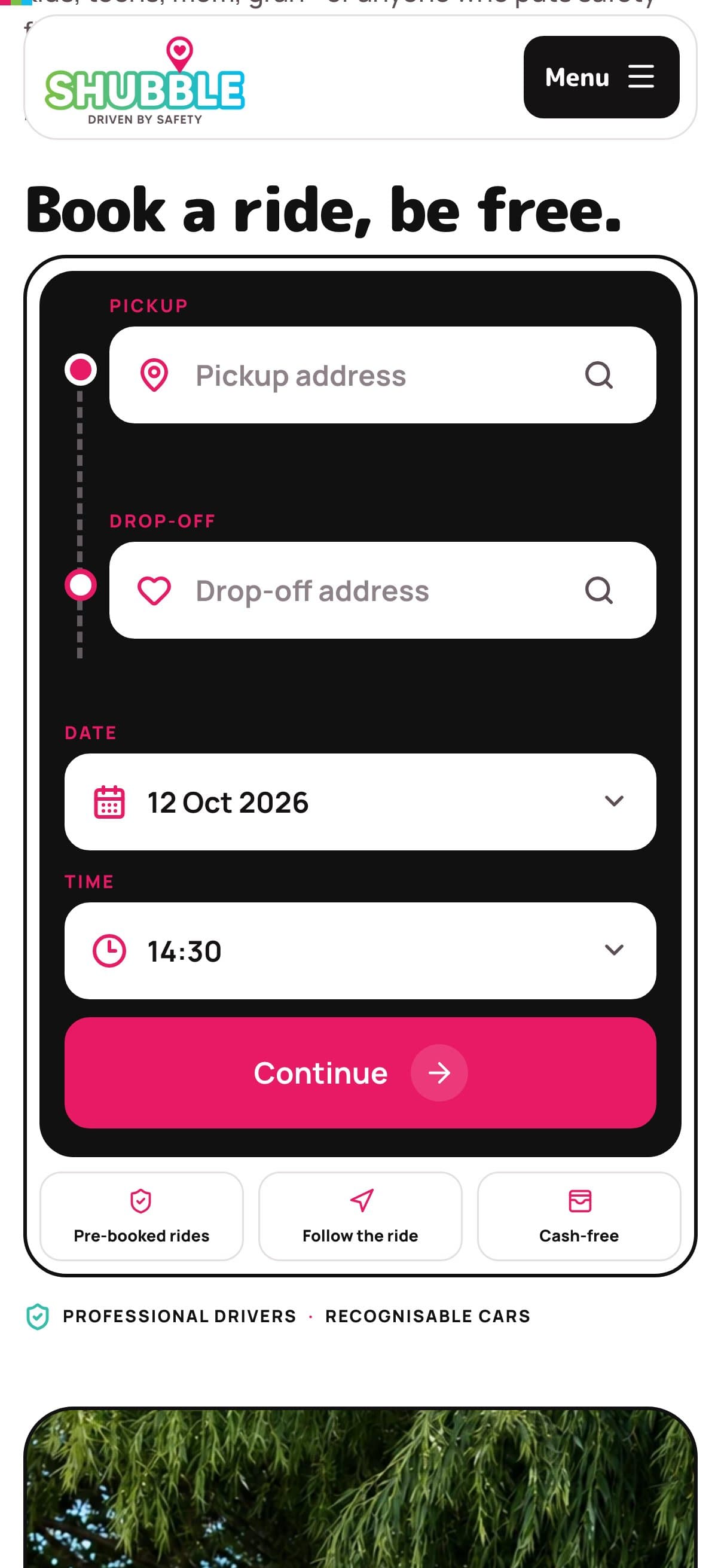 Shubble, phone screen: Booking on a phone