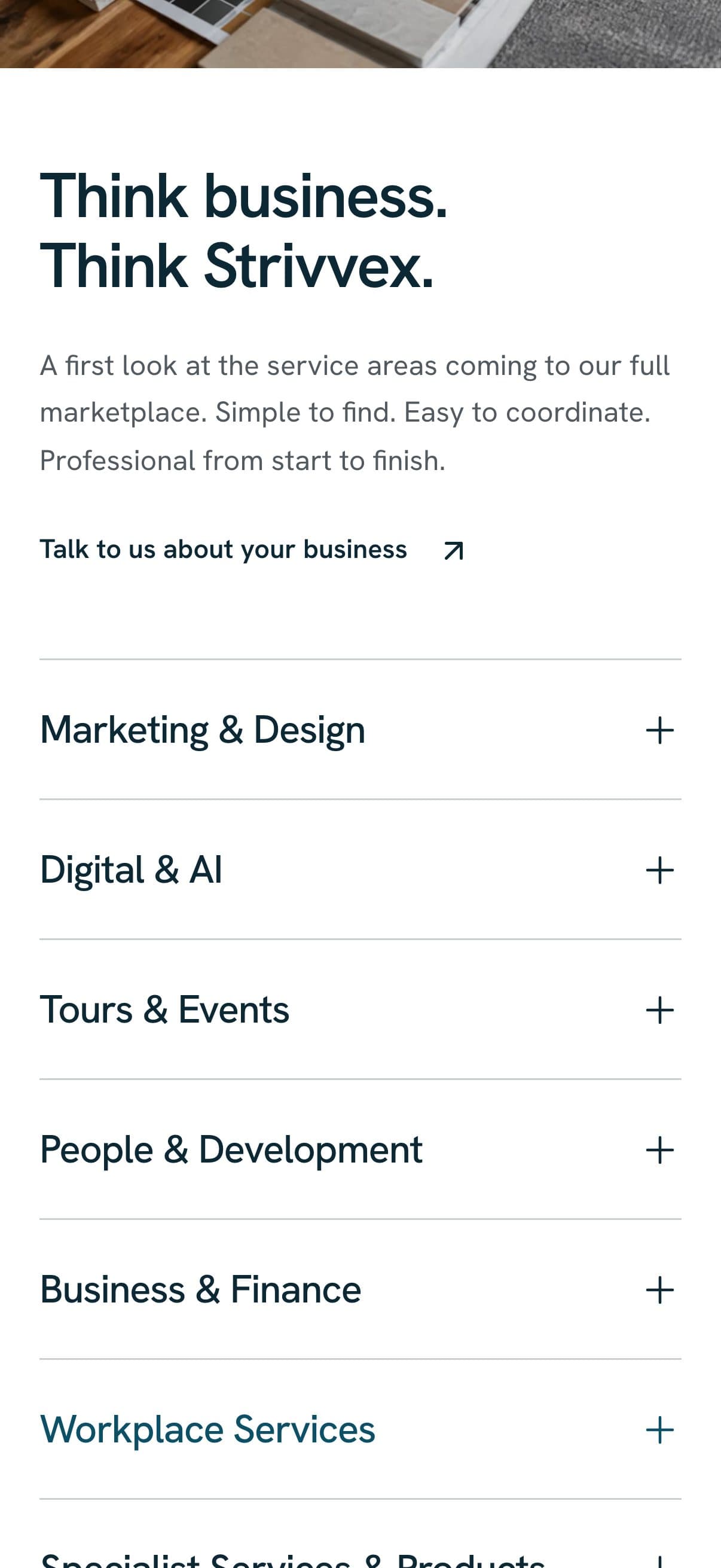Strivvex: Service areas on a phone