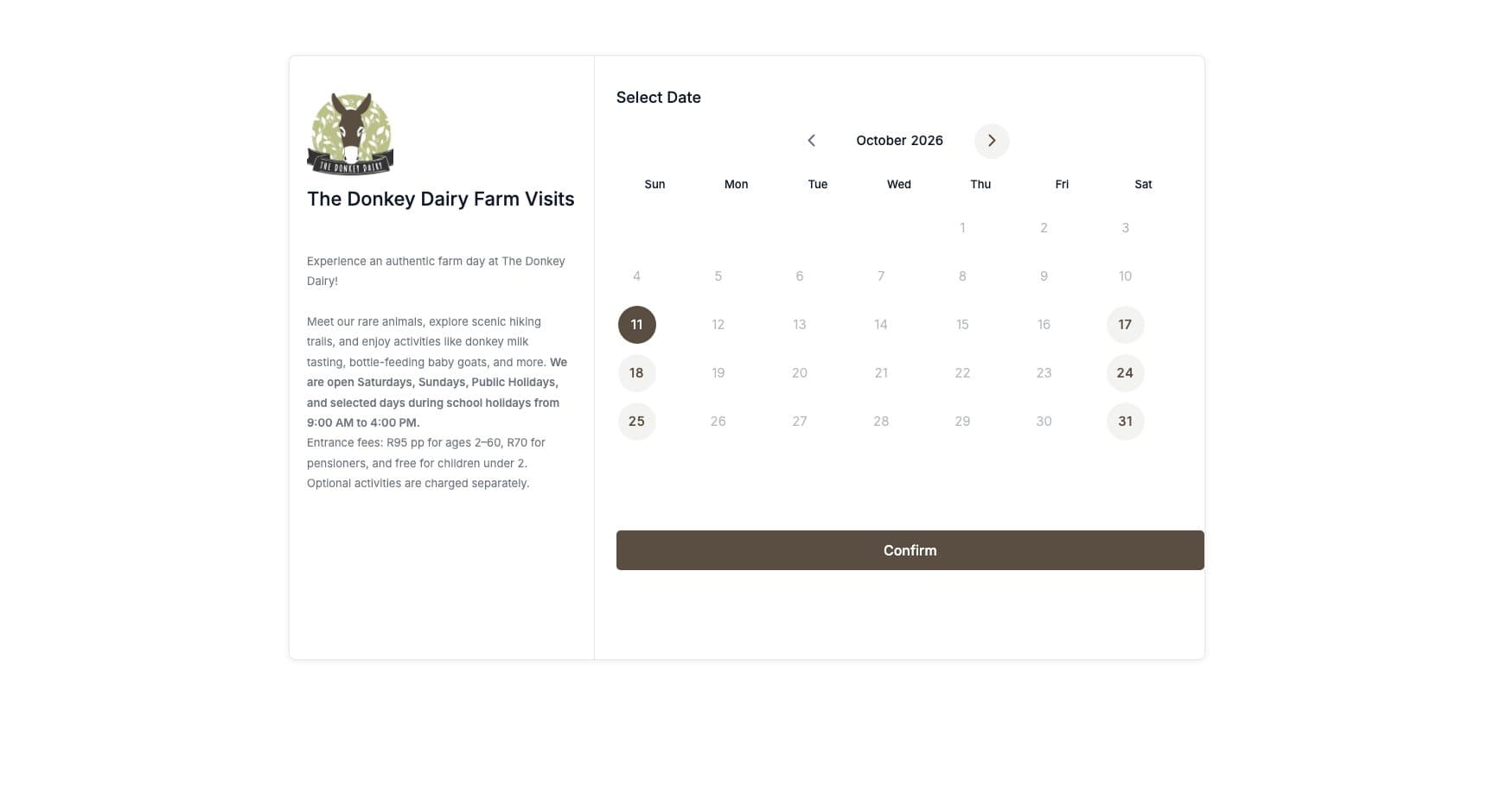 The Donkey Dairy, screen: Book a farm visit (close-up)