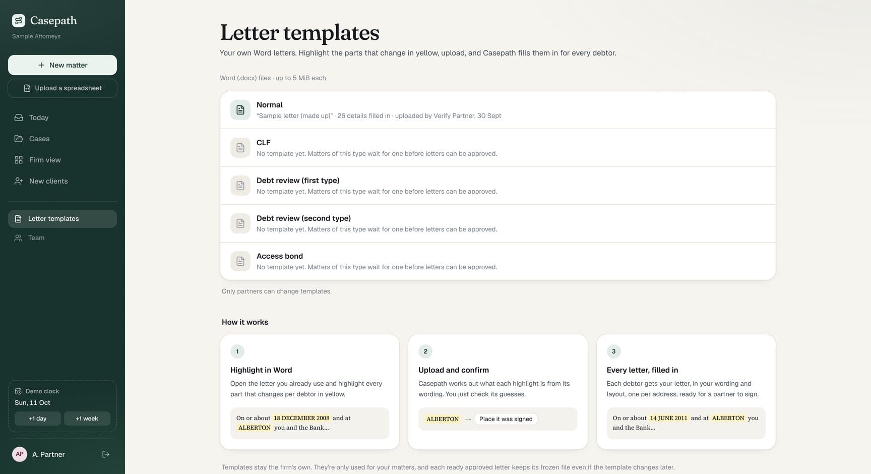 Casepath, screen: Letter templates