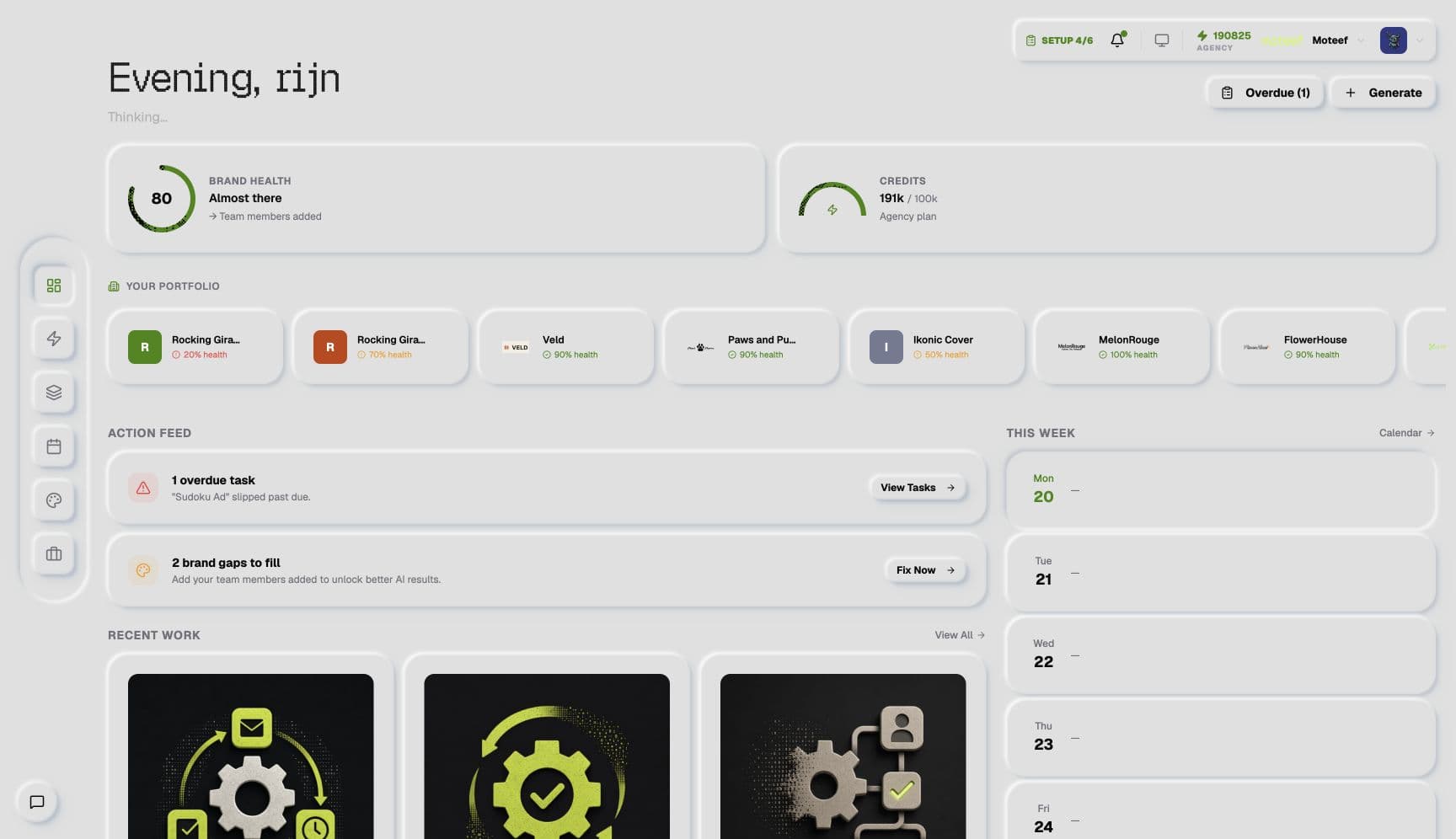 Moteef (x Create product) product — Home dashboard
