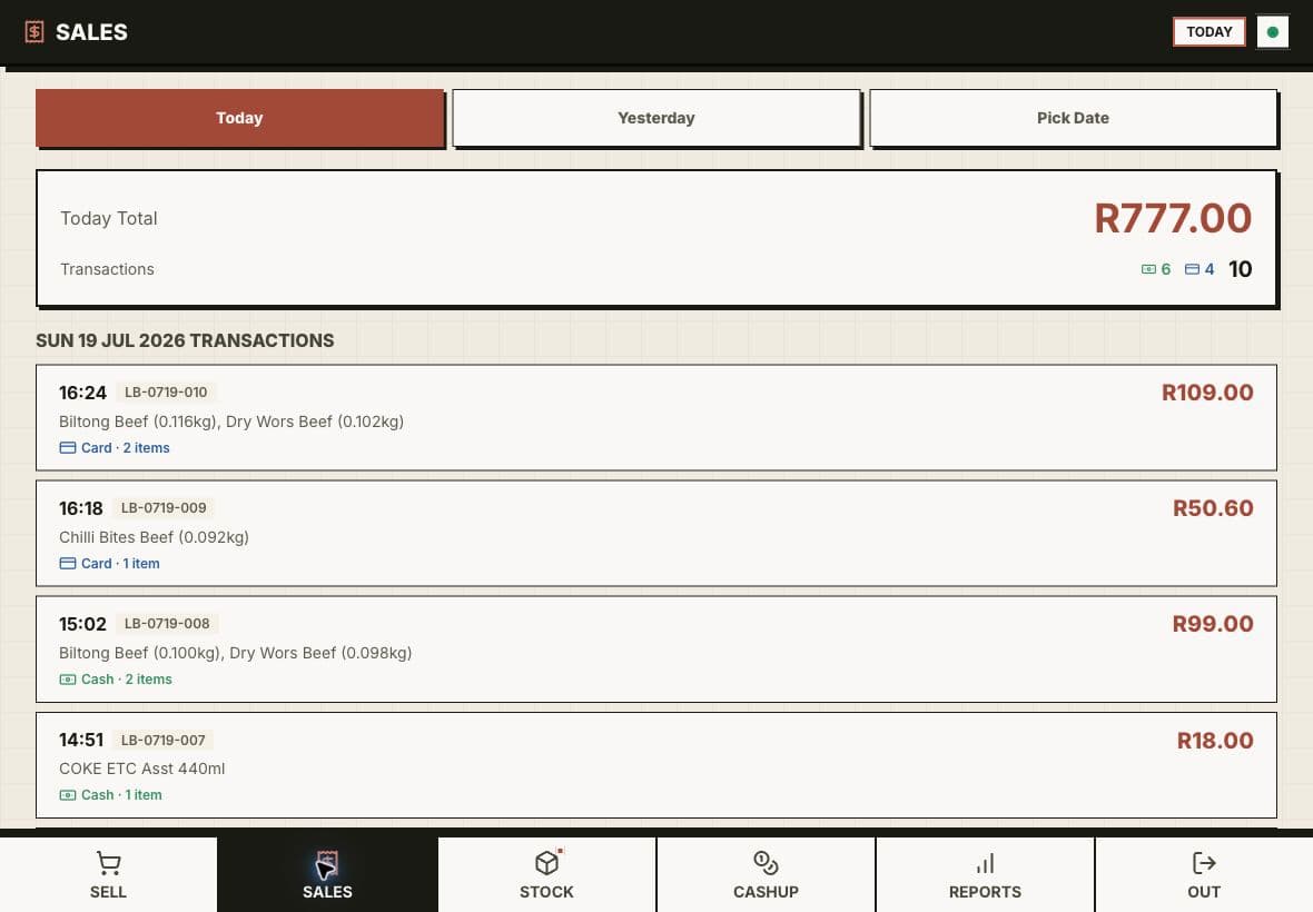 Custom Point of Sale system — The sales ledger