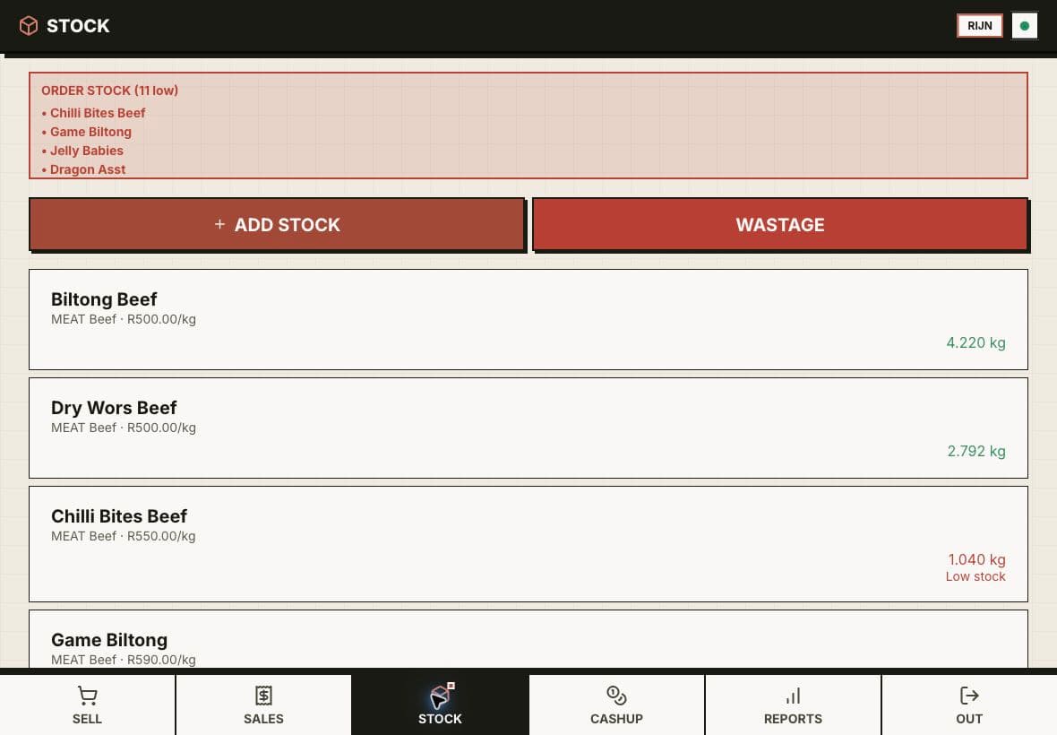 Custom Point of Sale system — Stock control