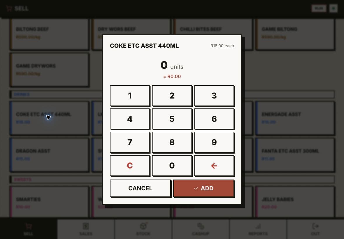 Custom Point of Sale system — Quantity interaction
