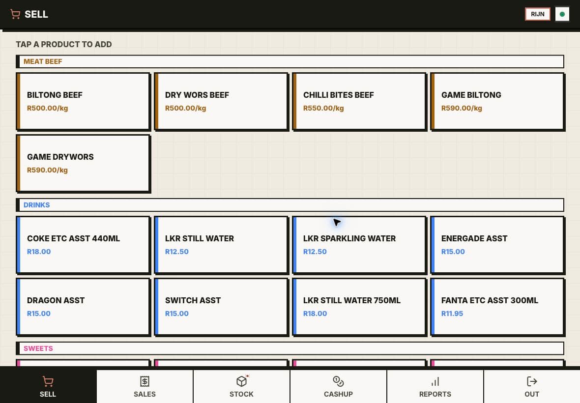 Custom Point of Sale system — The selling screen