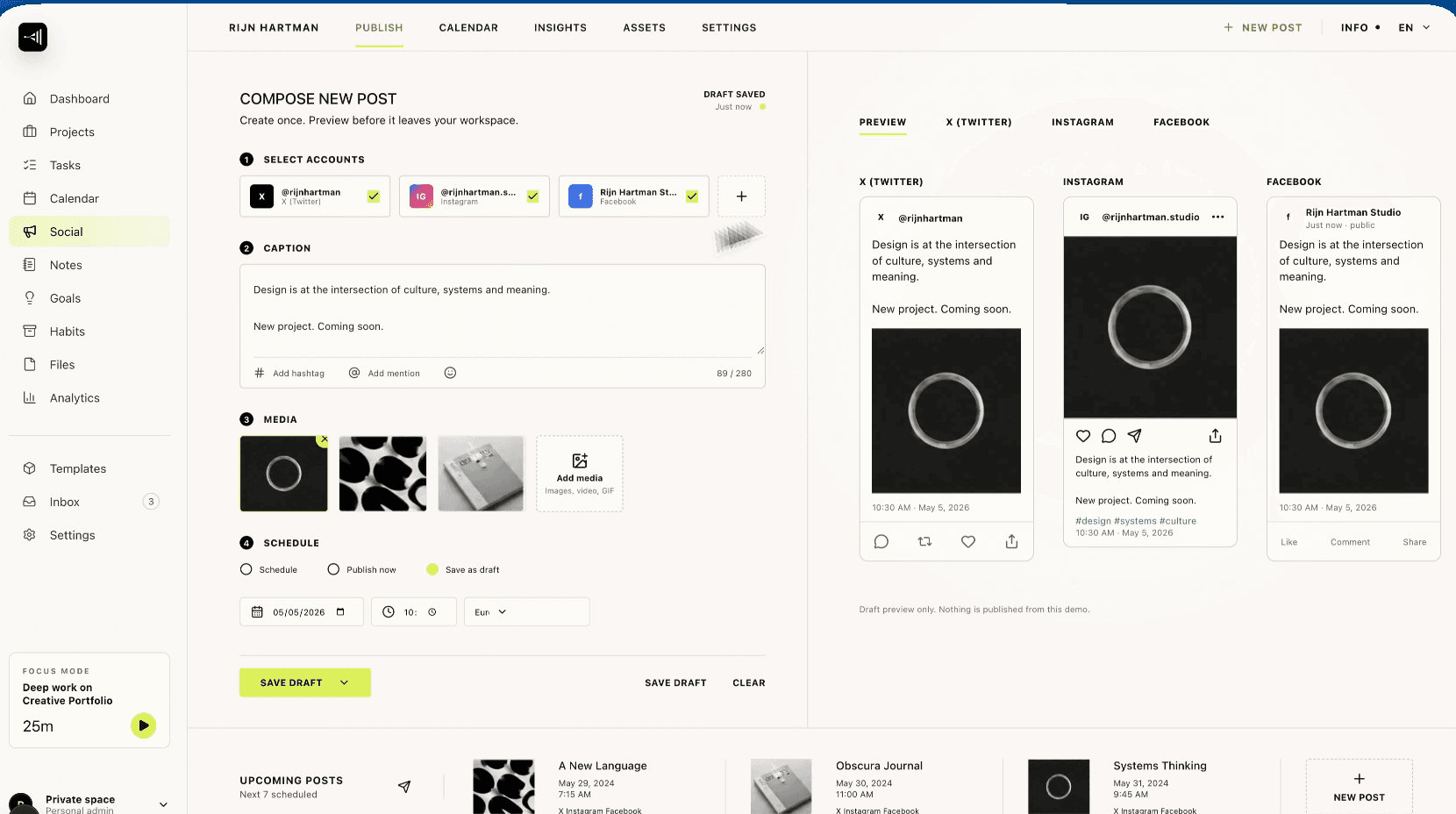 Rijn Hartman Admin system — Social publishing studio
