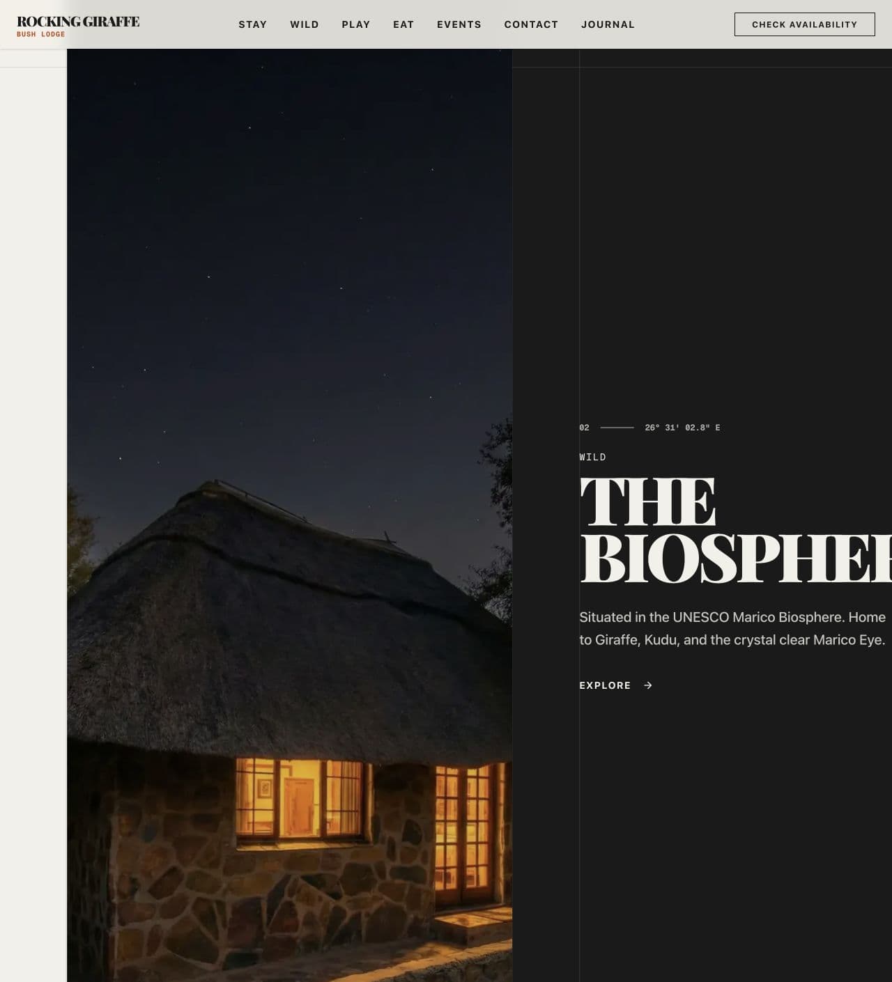 Rocking Giraffe Bush Lodge website — Solar luxury