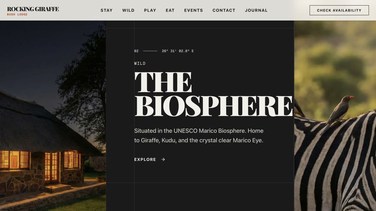 Rocking Giraffe Bush Lodge website — The biosphere