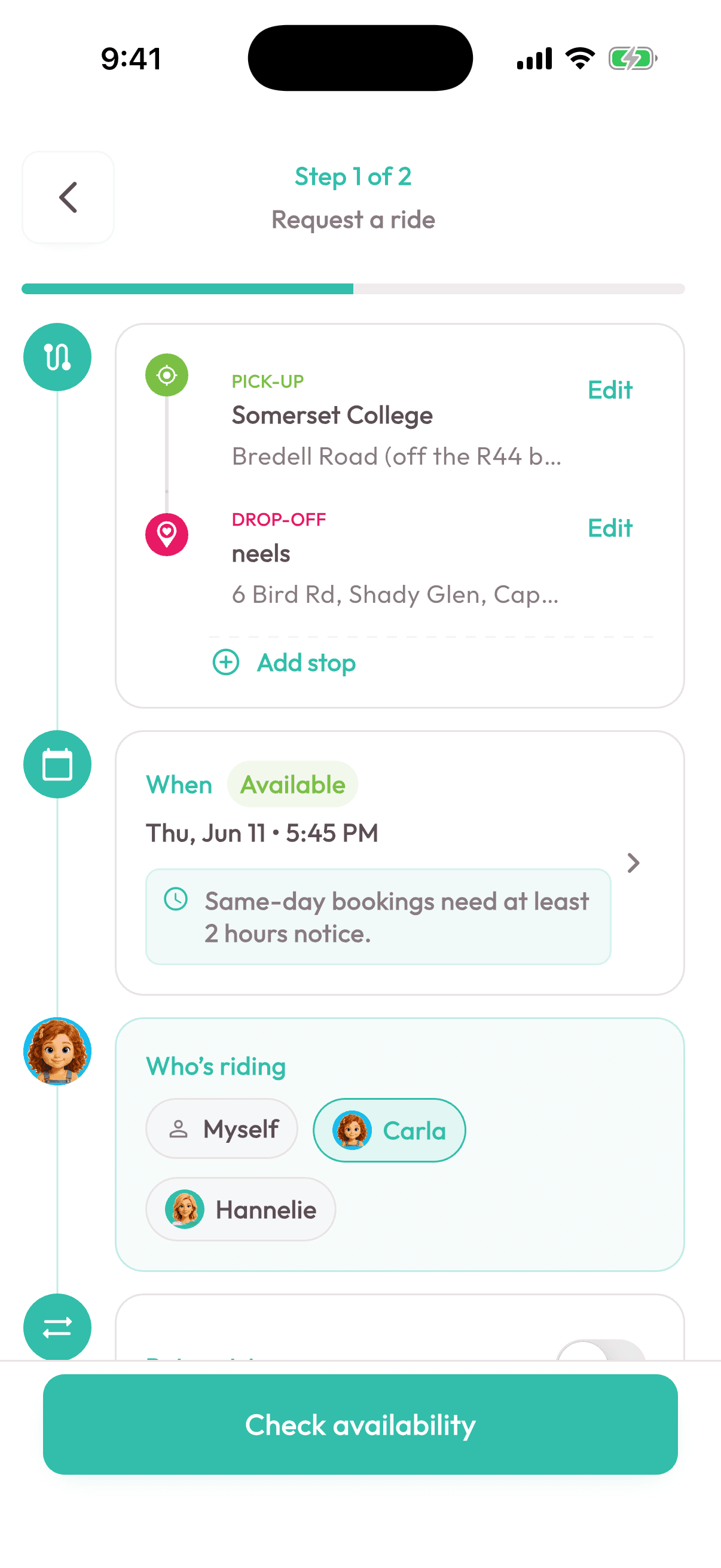 Shubble product — Choose who is travelling