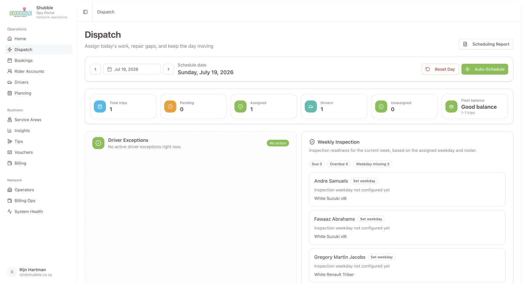 Shubble product — Live dispatch