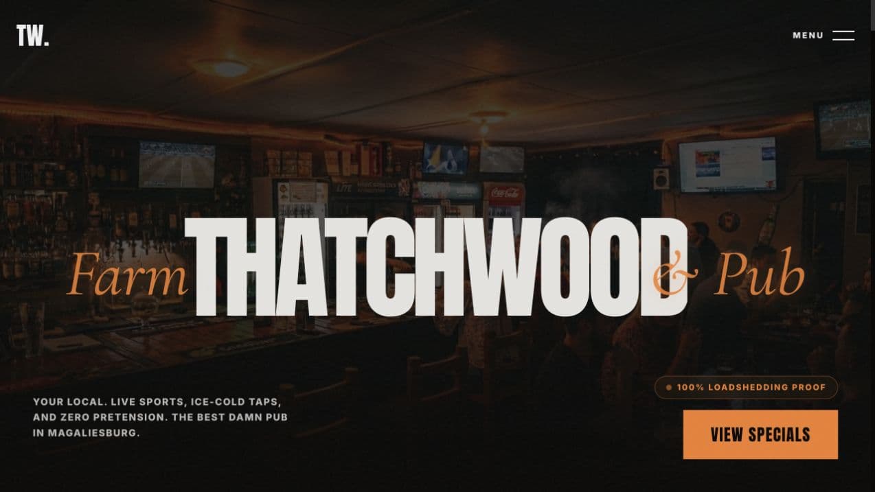 Thatchwood Farm Pub website — Opening view